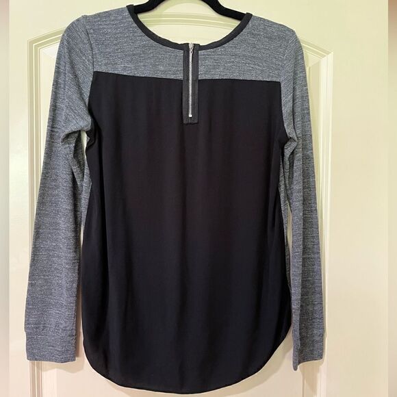 REBECCA TAYLOR Stacey Colorblock Crepe Jersey Top Black Gray Women’s Size 2 - Picture 4 of 7